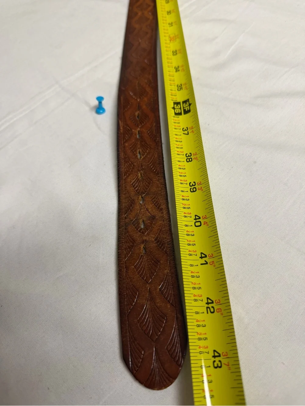Men's Tan Leather Embossed Belt - Classic Casual Style